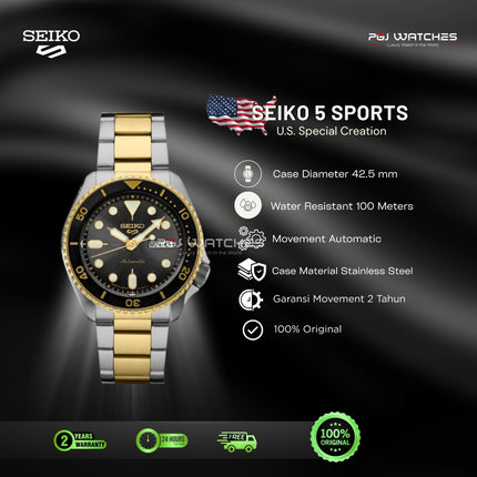 SEIKO 5 Sports Automatic Black Dial Two-Tone Stainless Steel Strap - SRPK22
