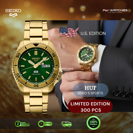SEIKO 5 Sports x HUF Limited Edition Field Automatic Green Dial Stainless Steel Strap - SRPJ20