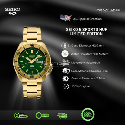SEIKO 5 Sports x HUF Limited Edition Field Automatic Green Dial Stainless Steel Strap - SRPJ20