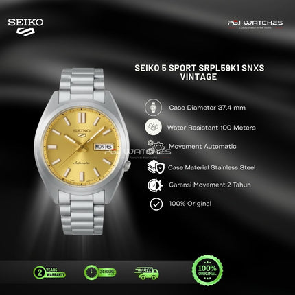 SEIKO 5 Sports SNXS Gold Dial Steel Strap Vintage Series Automatic 37.4 mm - SRPL59K1