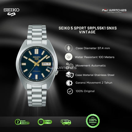 SEIKO 5 Sports SNXS Dark Blue Dial Steel Strap Vintage Series Automatic 37.4 mm - SRPL55K1