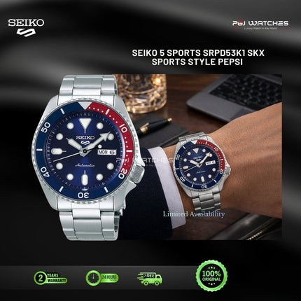 SEIKO 5 Pepsi SKX Sports Automatic Blue Dial Stainless Steel - SRPD53K1