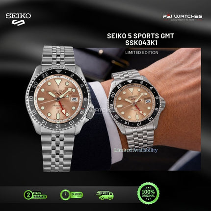 SEIKO 5 Sports GMT Salmon Dial Stainless Steel Strap - SSK043K1