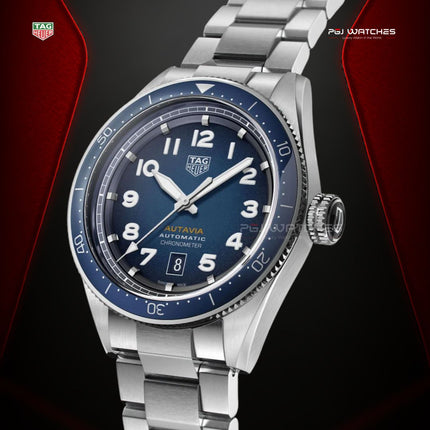 TAG HEUER Autavia Calibre 5 42mm Blue Dial Steel Strap - WBE5116.EB0173
