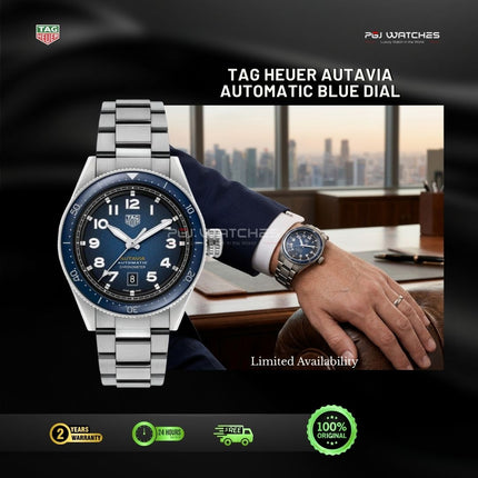 TAG HEUER Autavia Calibre 5 42mm Blue Dial Steel Strap - WBE5116.EB0173