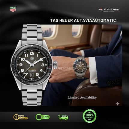 TAG HEUER Autavia Calibre 5 42mm Black Dial Steel Strap - WBE5114.EB0173