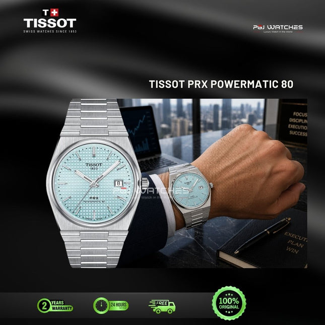 TISSOT PRX Powermatic 80 Ice Blue Dial Stainless Steel 40mm Automatic Watch - T137.407.11.351.00