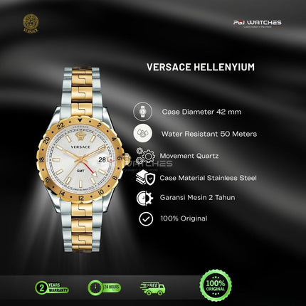 VERSACE Hellenyium GMT Quartz White Dial Two Tone Stainless Steel 42mm - V11060016