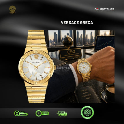 VERSACE Greca Quartz Silver Dial Gold Tone Stainless Steel 41mm - VEVI00619