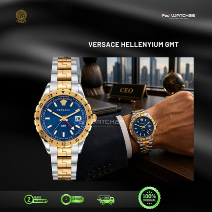 VERSACE Hellenyium GMT Quartz Blue Dial Two Tone Stainless Steel 42mm - V11060017