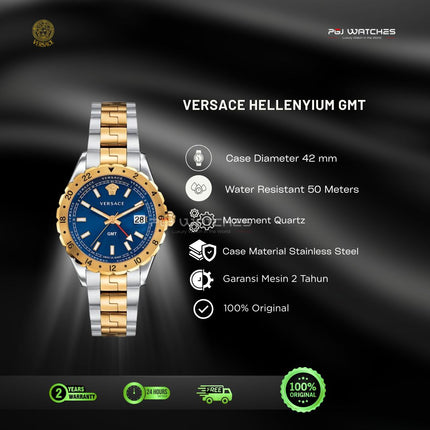 VERSACE Hellenyium GMT Quartz Blue Dial Two Tone Stainless Steel 42mm - V11060017