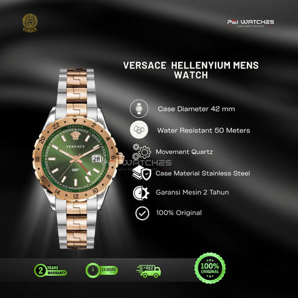 VERSACE Hellenyium Quartz Green Dial Two Tone Stainless Steel 42mm - V11050015
