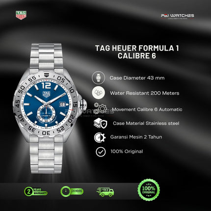 TAG HEUER Formula 1 Calibre 6 Blue Dial Stainless Steel 43mm Automatic - WAZ2014.BA0842