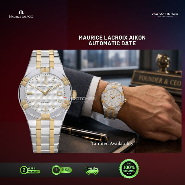 MAURICE LACROIX Aikon Automatic Date Silver Dial Two Tone Stainless Steel 42mm - AI6008-PVY13-130-1