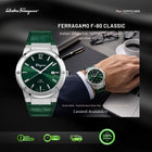 SALVATORE FERRAGAMO F-80 Classic Green Dial Leather Strap Stainless Steel 41mm Quartz - SFDT00721