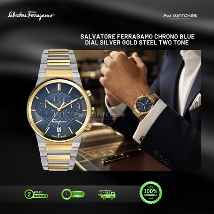 SALVATORE FERRAGAMO Chronograph Blue Dial Two Tone Stainless Steel 44mm - SFME00521