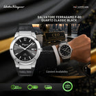 SALVATORE FERRAGAMO F-80 Classic Black Dial Croco Leather Strap 41mm Quartz - SFDT00219