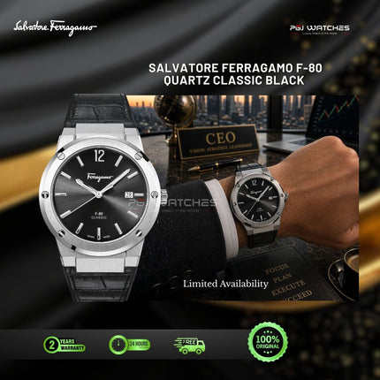 SALVATORE FERRAGAMO F-80 Classic Black Dial Croco Leather Strap 41mm Quartz - SFDT00219