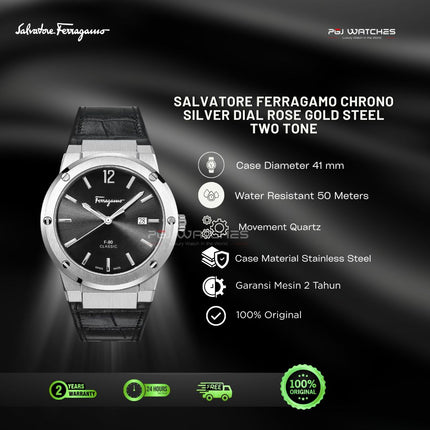 SALVATORE FERRAGAMO F-80 Classic Black Dial Croco Leather Strap 41mm Quartz - SFDT00219