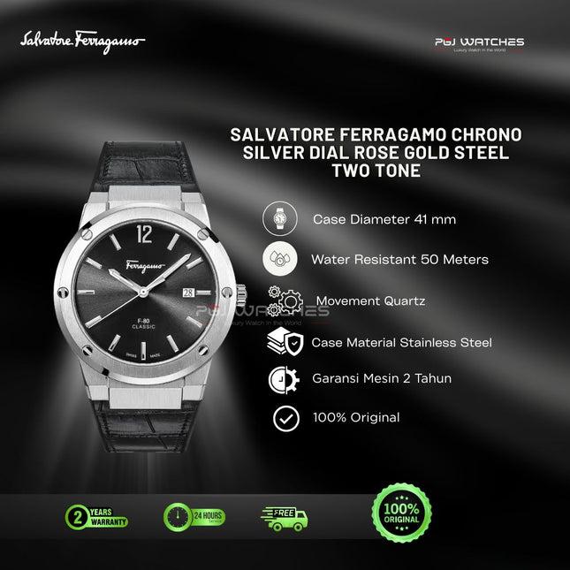 SALVATORE FERRAGAMO F-80 Classic Black Dial Croco Leather Strap 41mm Quartz - SFDT00219