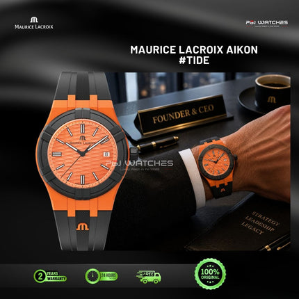 MAURICE LACROIX AIKON #tide Quartz 40mm Orange Dial Black Rubber Strap - AI2008-50050-300-0