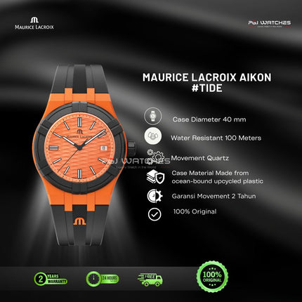 MAURICE LACROIX AIKON #tide Quartz 40mm Orange Dial Black Rubber Strap - AI2008-50050-300-0