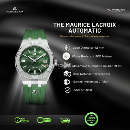 MAURICE LACROIX Aikon Automatic Green Dial Rubber Strap 42mm - AI6008-SS000-630-5
