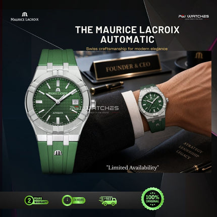 MAURICE LACROIX Aikon Automatic Green Dial Rubber Strap 42mm - AI6008-SS000-630-5