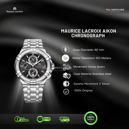 MAURICE LACROIX Aikon Quartz Chronograph Black Dial Stainless Steel 42mm - AI1118-SS002-330-1