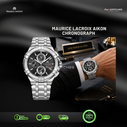 MAURICE LACROIX Aikon Quartz Chronograph Black Dial Stainless Steel 42mm - AI1118-SS002-330-1