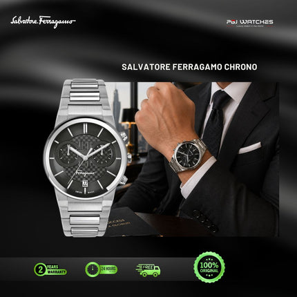 SALVATORE FERRAGAMO Chronograph Black Dial Stainless Steel 44mm - SFME00321