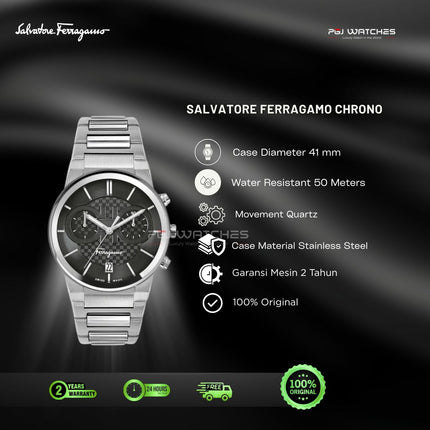 SALVATORE FERRAGAMO Chronograph Black Dial Stainless Steel 44mm - SFME00321