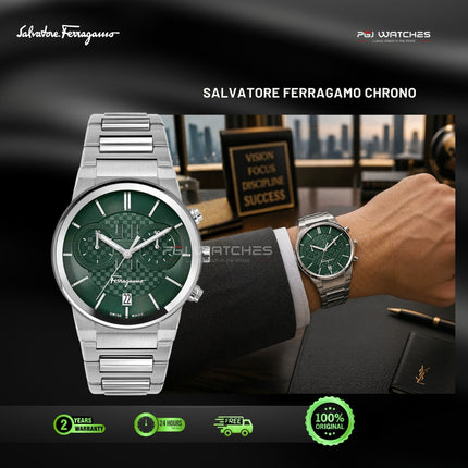 SALVATORE FERRAGAMO Chronograph Green Dial Stainless Steel 44mm - SFME00421