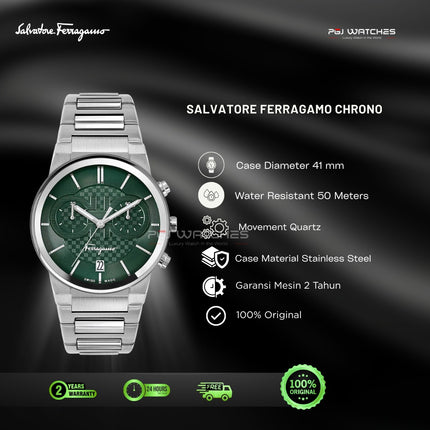 SALVATORE FERRAGAMO Chronograph Green Dial Stainless Steel 44mm - SFME00421