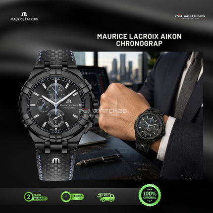 MAURICE LACROIX AIKON Quartz Chronograph Limited Edition 44mm Black Dial Black PVD Case - AI1018-PVB01-337-1
