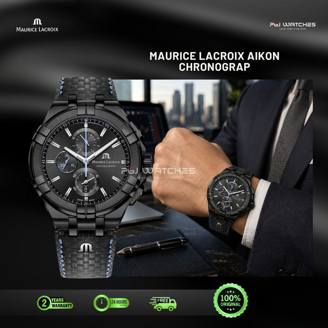 MAURICE LACROIX AIKON Quartz Chronograph Limited Edition 44mm Black Dial Black PVD Case - AI1018-PVB01-337-1