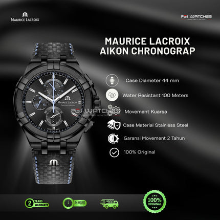 MAURICE LACROIX AIKON Quartz Chronograph Limited Edition 44mm Black Dial Black PVD Case - AI1018-PVB01-337-1