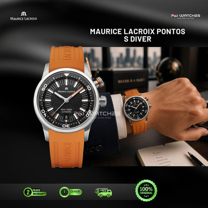 MAURICE LACROIX PONTOS S Diver Automatic 42mm Black Dial Rubber Strap - PT6248-SS00L-330-J