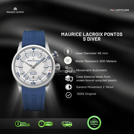 MAURICE LACROIX PONTOS S Diver Automatic 42mm White Dial Rubber Strap - PT6248-SS00L-130-4