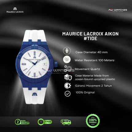 MAURICE LACROIX AIKON #tide Quartz 40mm White Dial Rubber Blue - AI2008-BBB11-300-0