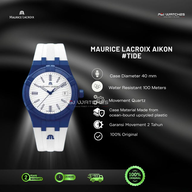 MAURICE LACROIX AIKON #tide Quartz 40mm White Dial Rubber Blue - AI2008-BBB11-300-0