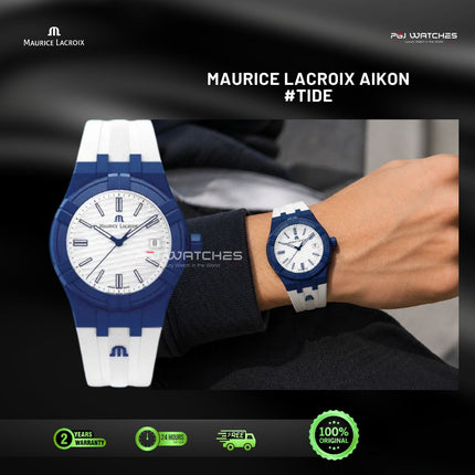 MAURICE LACROIX AIKON #tide Quartz 40mm White Dial Rubber Blue - AI2008-BBB11-300-0