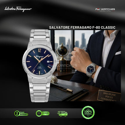 SALVATORE FERRAGAMO F-80 Classic Blue Dial Stainless Steel 41mm Quartz - SFDT02423