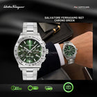 SALVATORE FERRAGAMO Chrono Green Dial Silver Steel Strap Watch - SFKZ00423