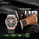 SALVATORE FERRAGAMO Chrono Black Dial Rose Gold Sapphire Rubber Strap Watch - SFME00721