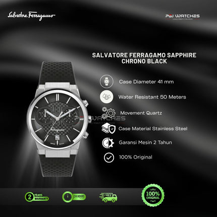 SALVATORE FERRAGAMO Chronograph Black Dial Rubber Strap Watch - SFME00121
