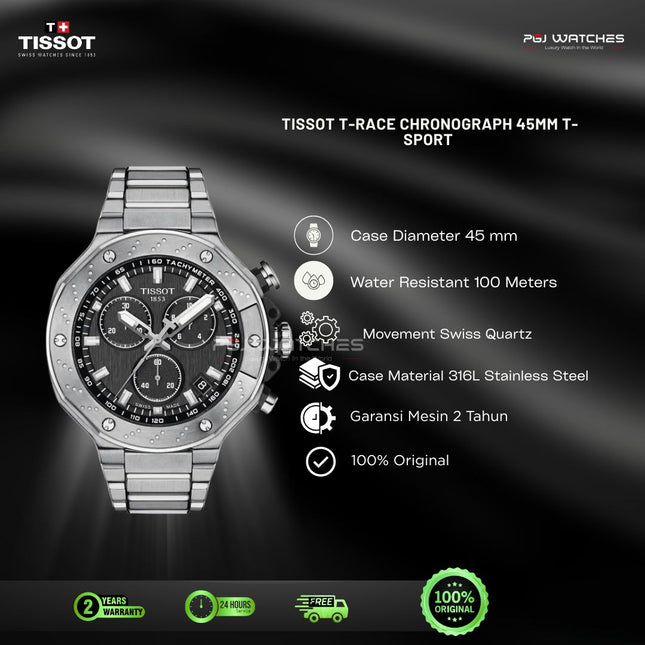 TISSOT T-Race Chronograph Black Dial Stainless Steel 45mm Quartz - T115.417.11.051.00
