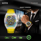 BONEST GATTI Topspeed Automatic Skeleton Rainbow Dial Yellow Rubber Strap Watch - BG9901-YR
