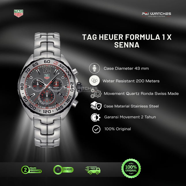 TAG HEUER Formula 1 Senna Chronograph Grey Dial Stainless Steel Watch - CAZ101AF.BA0637