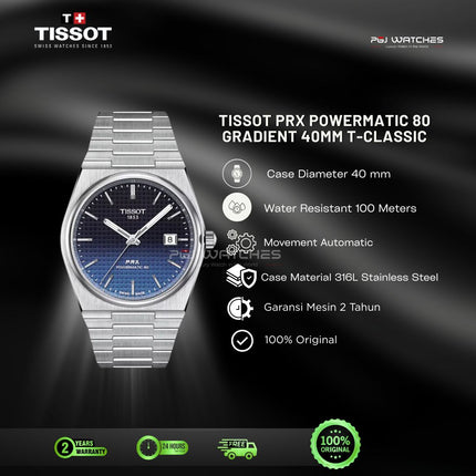 TISSOT PRX Powermatic 80 Gradient Blue Dial Stainless Steel 40mm - T137.407.11.351.01